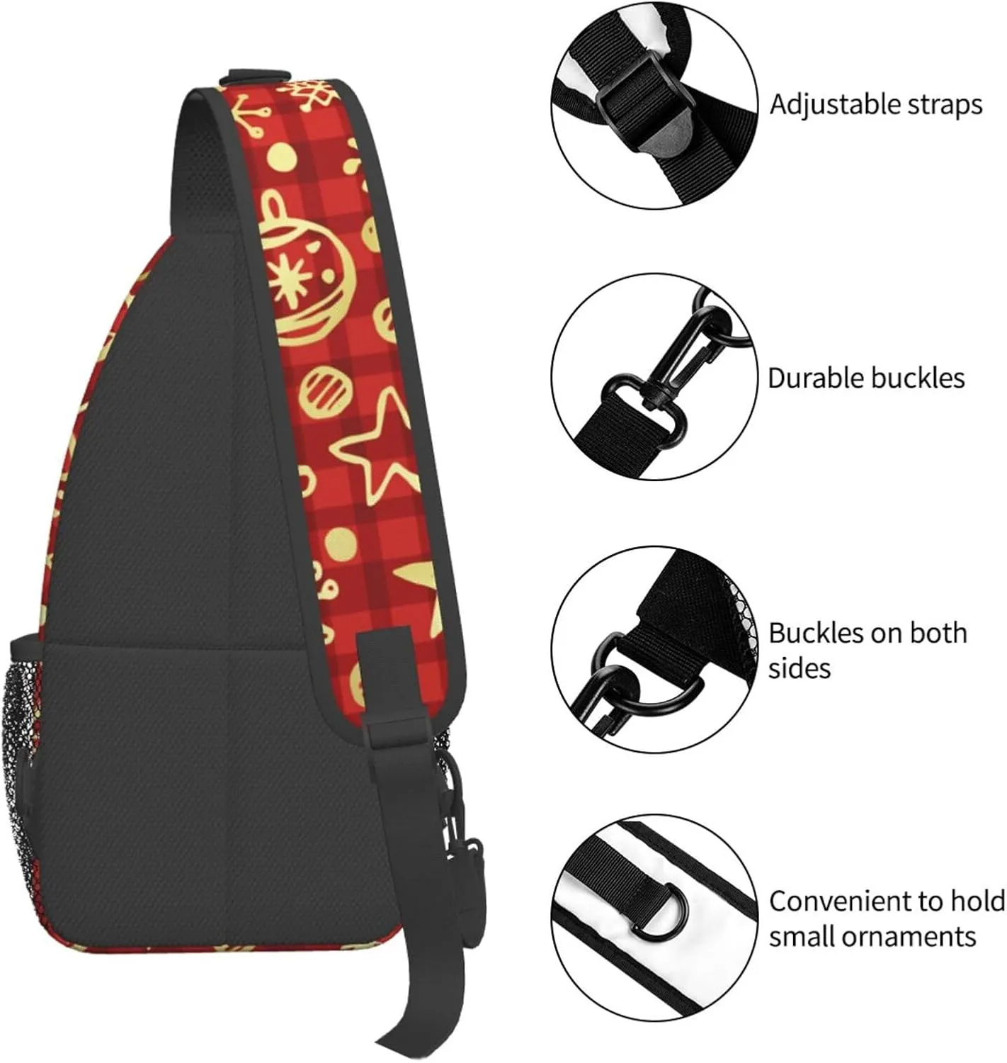 GTEVUTS Christmas Golden Decor Crossbody Bag for Women Men - Small Sling Bag Backpack Daypack Multipurpose Chest Bag Adult