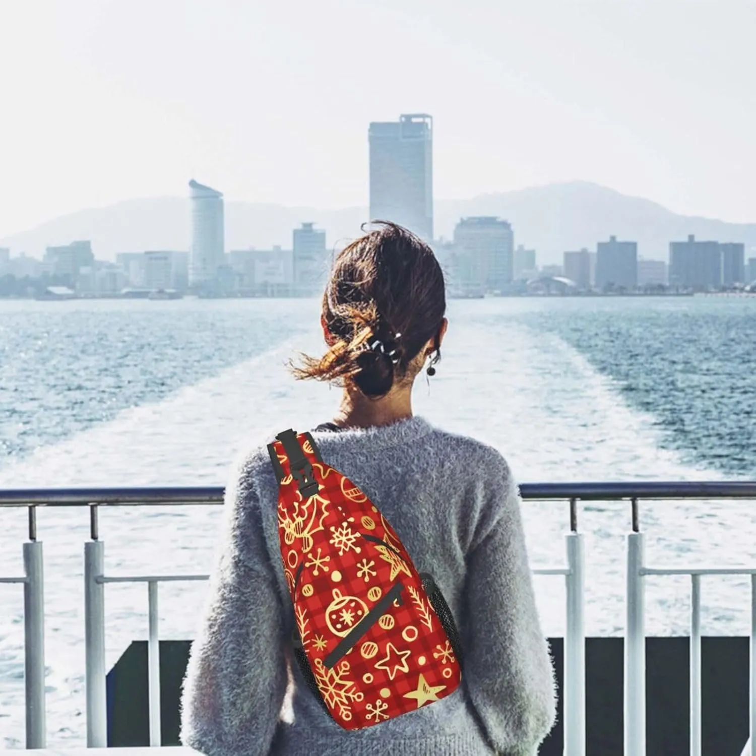 GTEVUTS Christmas Golden Decor Crossbody Bag for Women Men - Small Sling Bag Backpack Daypack Multipurpose Chest Bag Adult