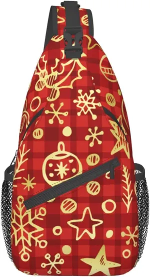 GTEVUTS Christmas Golden Decor Crossbody Bag for Women Men - Small Sling Bag Backpack Daypack Multipurpose Chest Bag Adult