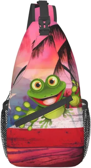 GTEVUTS Tropical Frog Crossbody Bags for Women Men,Vintage Casual Sling Bag Chest Bag Abstract Shoulder Bag Travel Hiking Cycling Gym Sport Daypack Adult Backpack