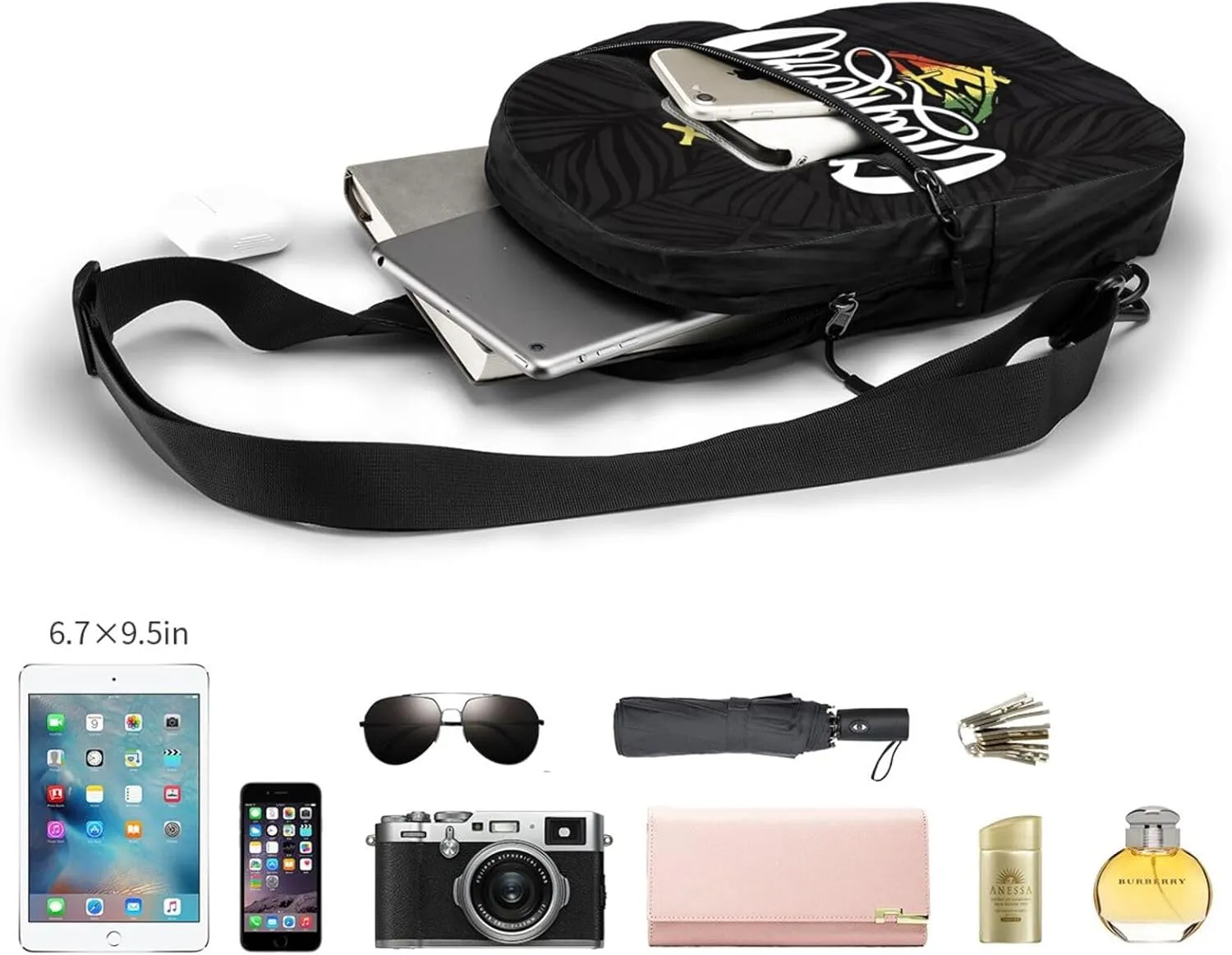 GUAM Chamorro Pride Flag Packable Crossbody Bag Portable Sling Bags Foldable Travel Daypack Reusable Sports Shoulder Backpack Diagonally Chest Bag for Workout