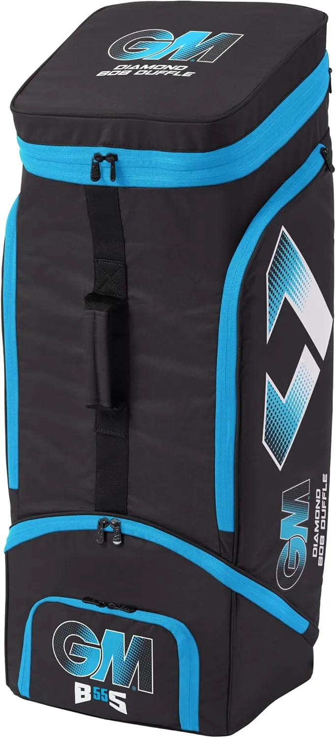 Gunn & Moore GM Cricket Duffel Bag | Diamond 808 Duffle | Endorsed by Ben Stokes | Shoe Tunnel & Shoulder Straps | DVO Dynamic Volume - 114 or 123 litres | Tough 600 Denier Polyester | Black & Blue