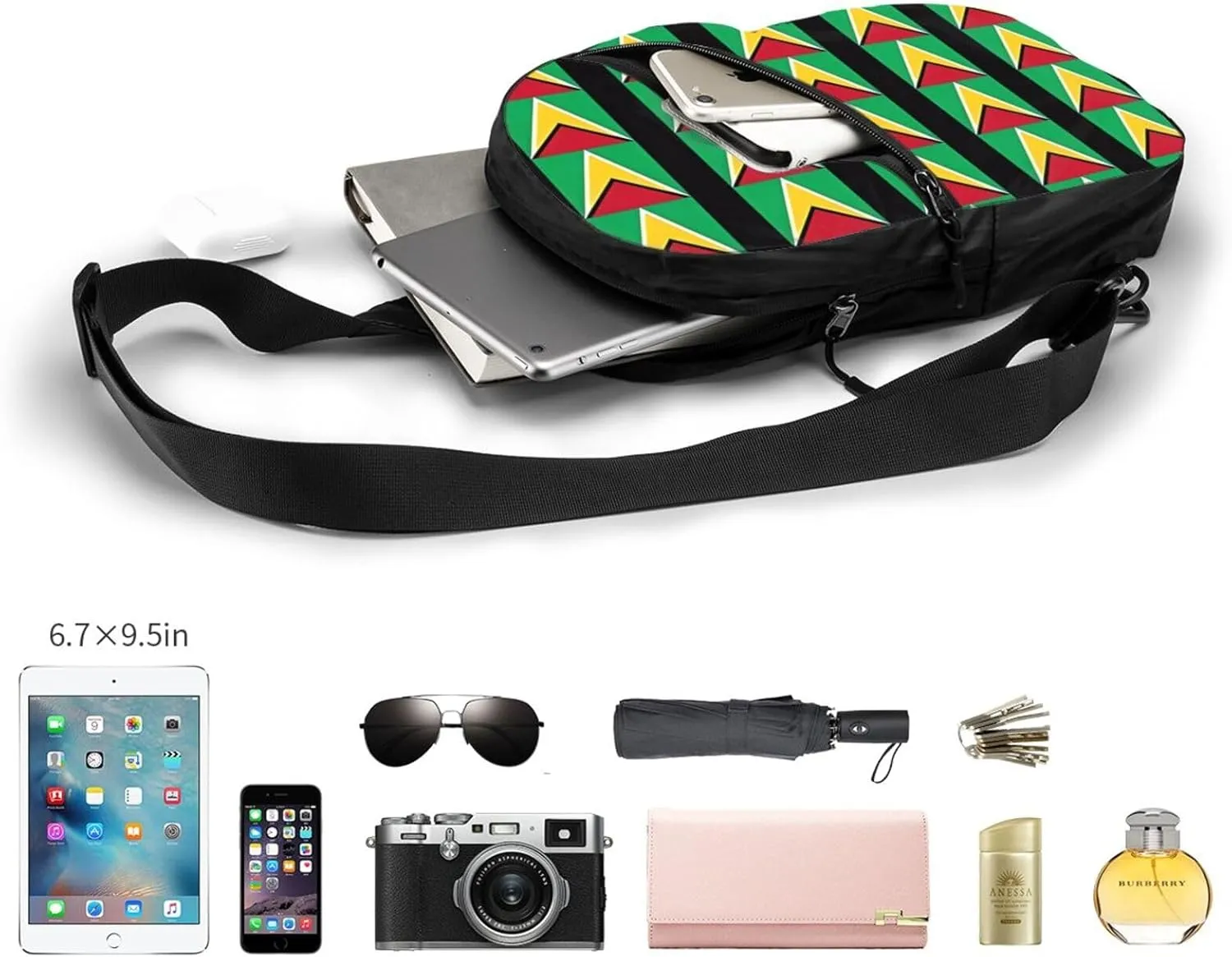 Guyana Guyanese Flag Packable Crossbody Bag Portable Sling Bags Foldable Travel Daypack Reusable Sports Shoulder Backpack Diagonally Chest Bag for Workout