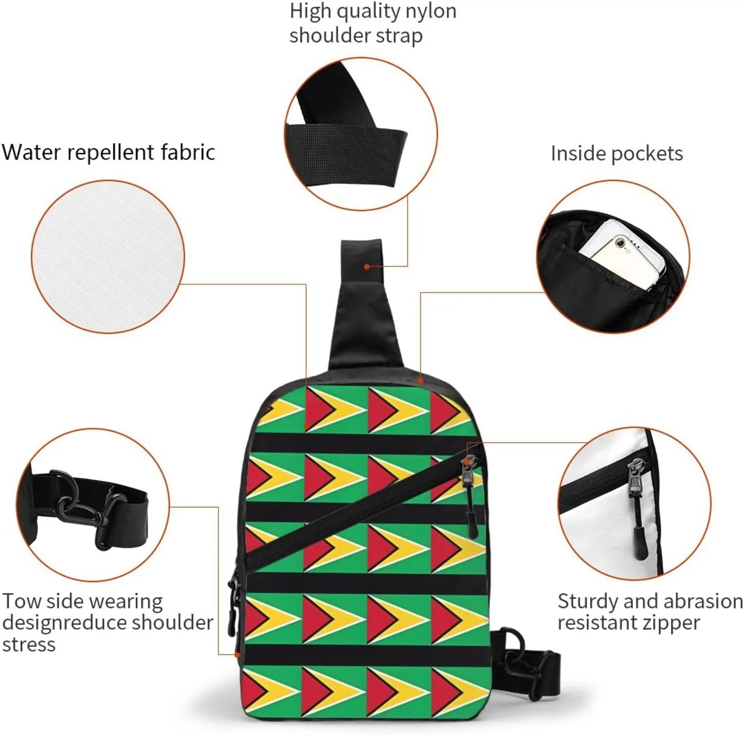 Guyana Guyanese Flag Packable Crossbody Bag Portable Sling Bags Foldable Travel Daypack Reusable Sports Shoulder Backpack Diagonally Chest Bag for Workout