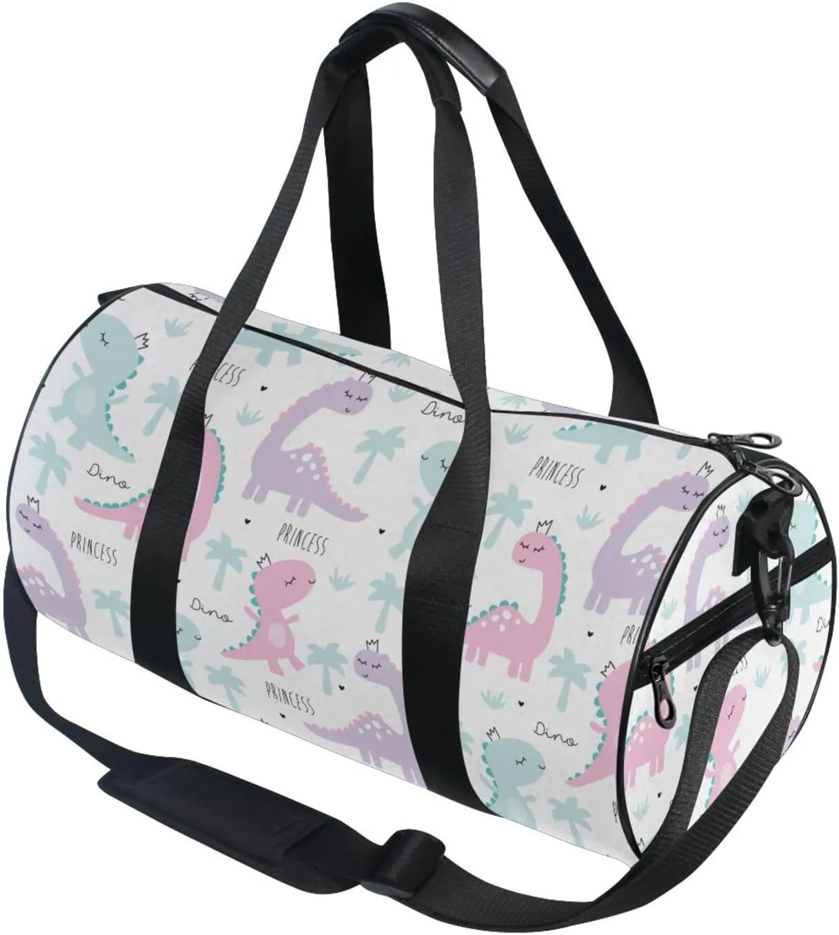 Gym Bag for Women and Men Small Duffel Bag for Sports Travel Weekender Overnight Vacation Beach Lightweight Carry on Bag for Boys Girls Dinosaur White