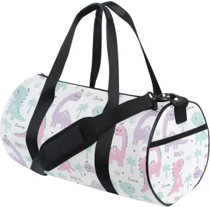 Gym Bag for Women and Men Small Duffel Bag for Sports Travel Weekender Overnight Vacation Beach Lightweight Carry on Bag for Boys Girls Dinosaur White