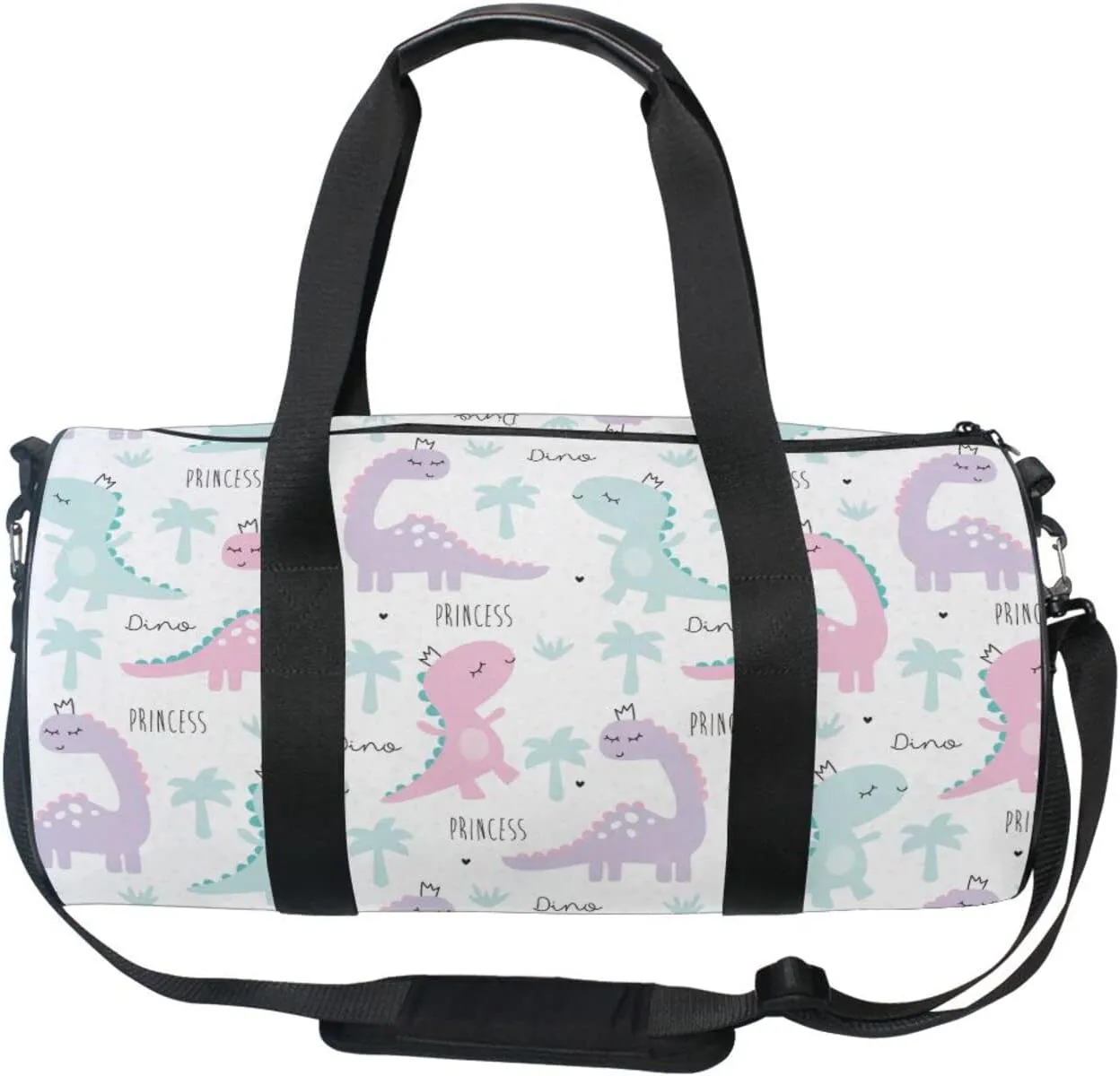 Gym Bag for Women and Men Small Duffel Bag for Sports Travel Weekender Overnight Vacation Beach Lightweight Carry on Bag for Boys Girls Dinosaur White