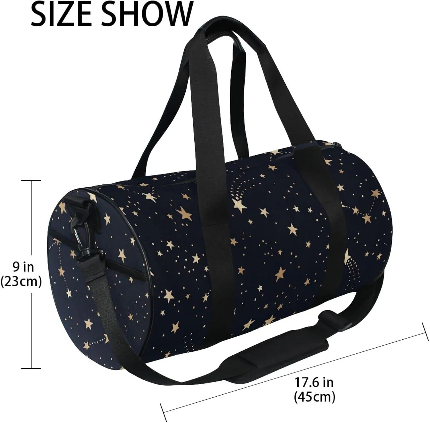 Gym Bag for Women and Men Small Duffel Bag for Sports Travel Weekender Overnight Vacation Beach Lightweight Carry on Bag for Boys Girls Golden Star Black