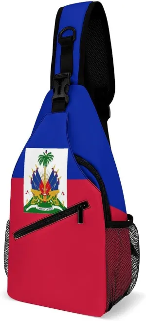 Haiti Flag Sling Bag Crossbody Chest Bag Shoulder Bag For Travel Hiking Cycling Camping