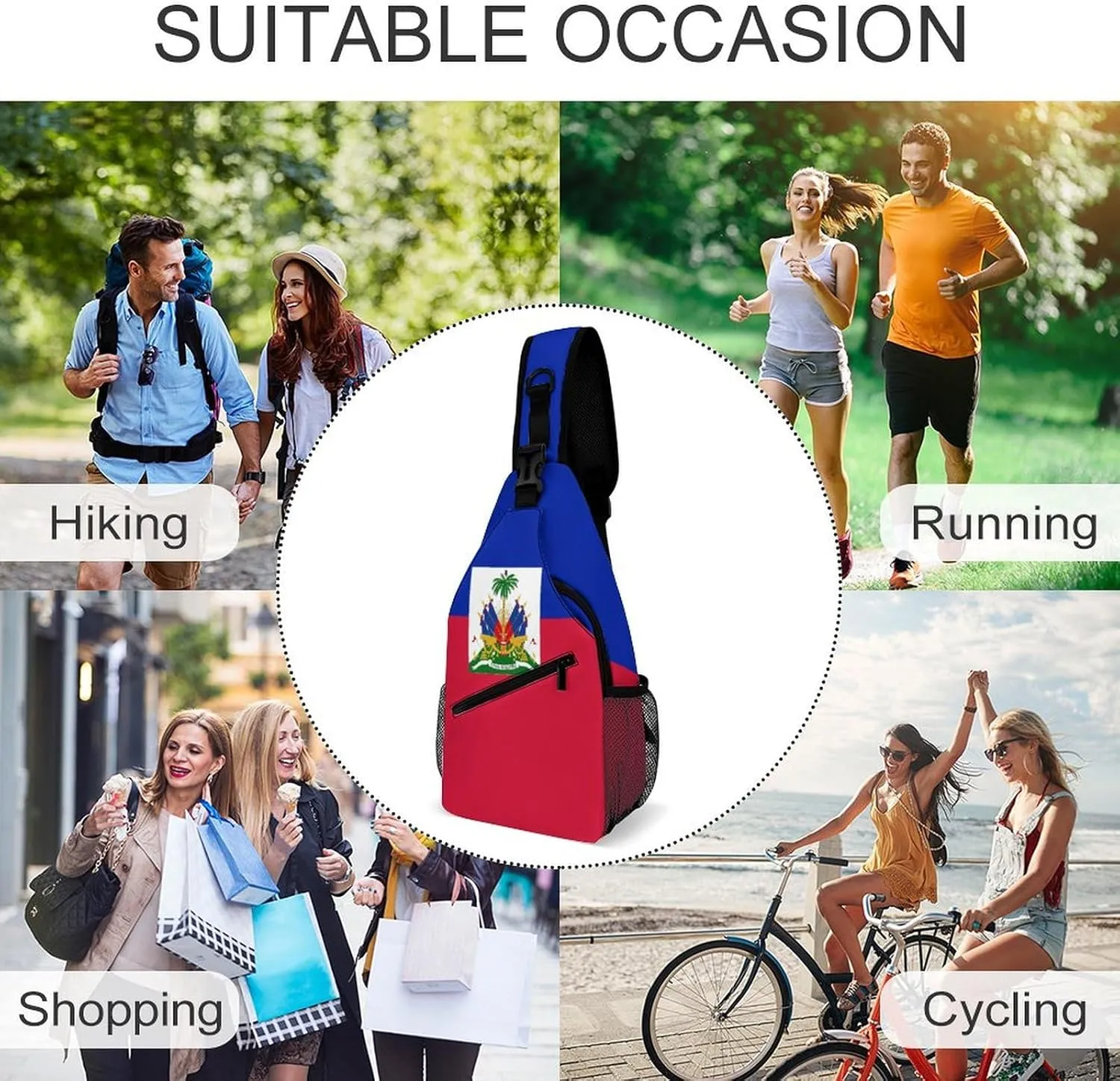 Haiti Flag Sling Bag Crossbody Chest Bag Shoulder Bag For Travel Hiking Cycling Camping