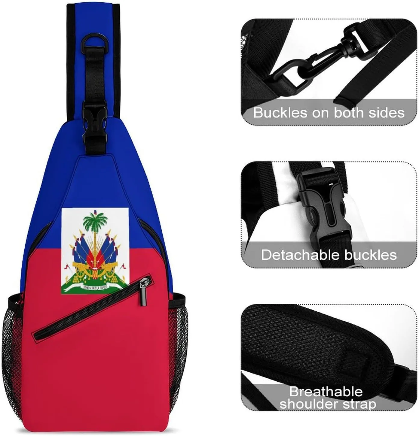 Haiti Flag Sling Bag Crossbody Chest Bag Shoulder Bag For Travel Hiking Cycling Camping
