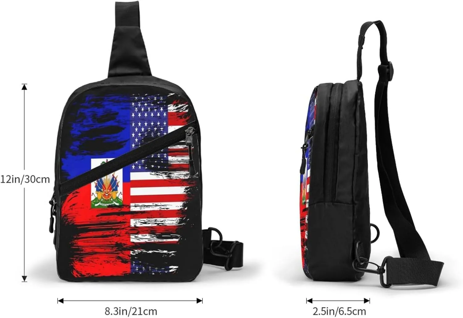 Haiti Haitian American Flag Packable Crossbody Bag Portable Sling Bags Foldable Travel Daypack Reusable Sports Shoulder Backpack Diagonally Chest Bag for Workout