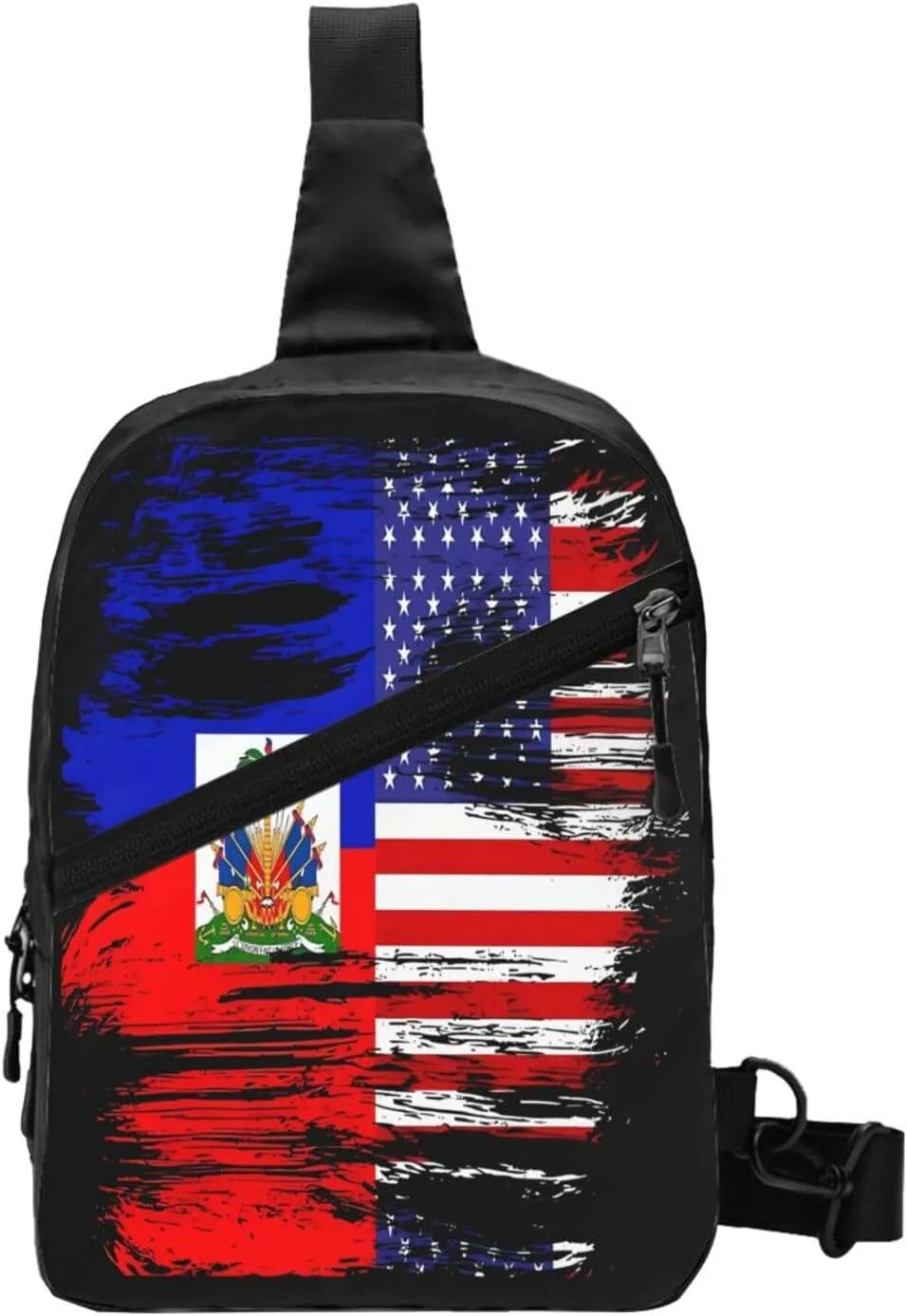 Haiti Haitian American Flag Packable Crossbody Bag Portable Sling Bags Foldable Travel Daypack Reusable Sports Shoulder Backpack Diagonally Chest Bag for Workout