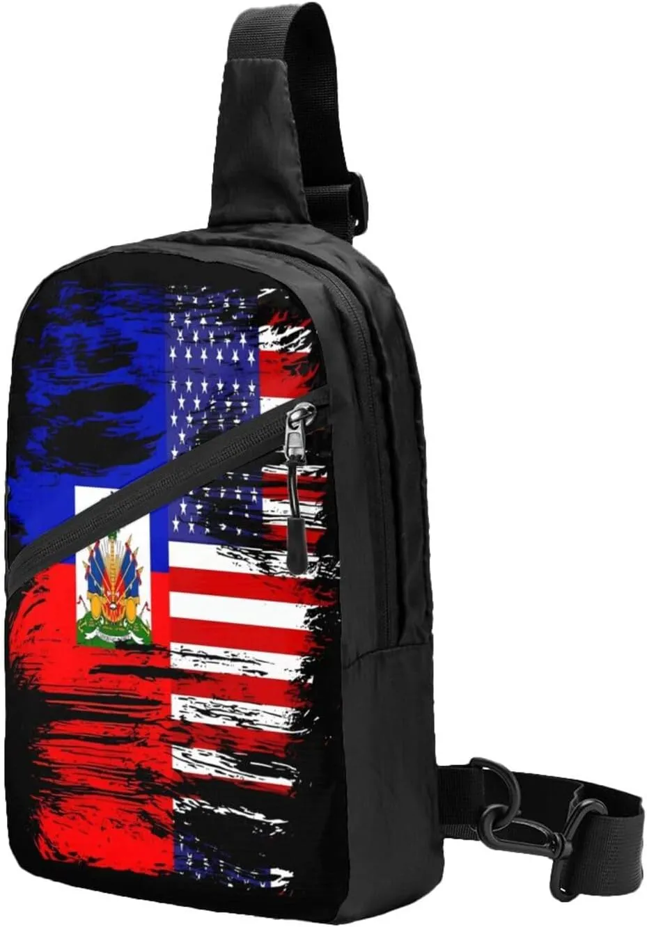 Haiti Haitian American Flag Packable Crossbody Bag Portable Sling Bags Foldable Travel Daypack Reusable Sports Shoulder Backpack Diagonally Chest Bag for Workout
