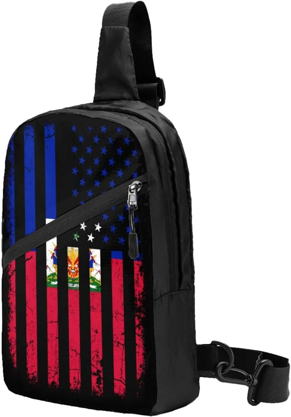 Haitian American Flag Haitian Roots Packable Crossbody Bag Portable Sling Bags Foldable Travel Daypack Reusable Sports Shoulder Backpack Diagonally Chest Bag for Workout