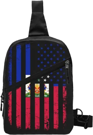 Haitian American Flag Haitian Roots Packable Crossbody Bag Portable Sling Bags Foldable Travel Daypack Reusable Sports Shoulder Backpack Diagonally Chest Bag for Workout