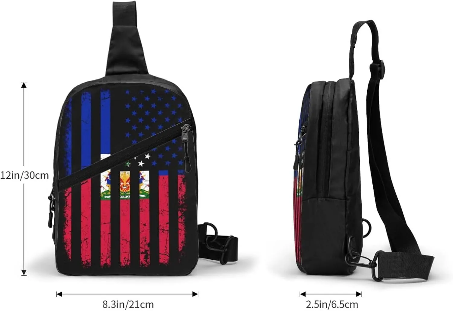 Haitian American Flag Haitian Roots Packable Crossbody Bag Portable Sling Bags Foldable Travel Daypack Reusable Sports Shoulder Backpack Diagonally Chest Bag for Workout