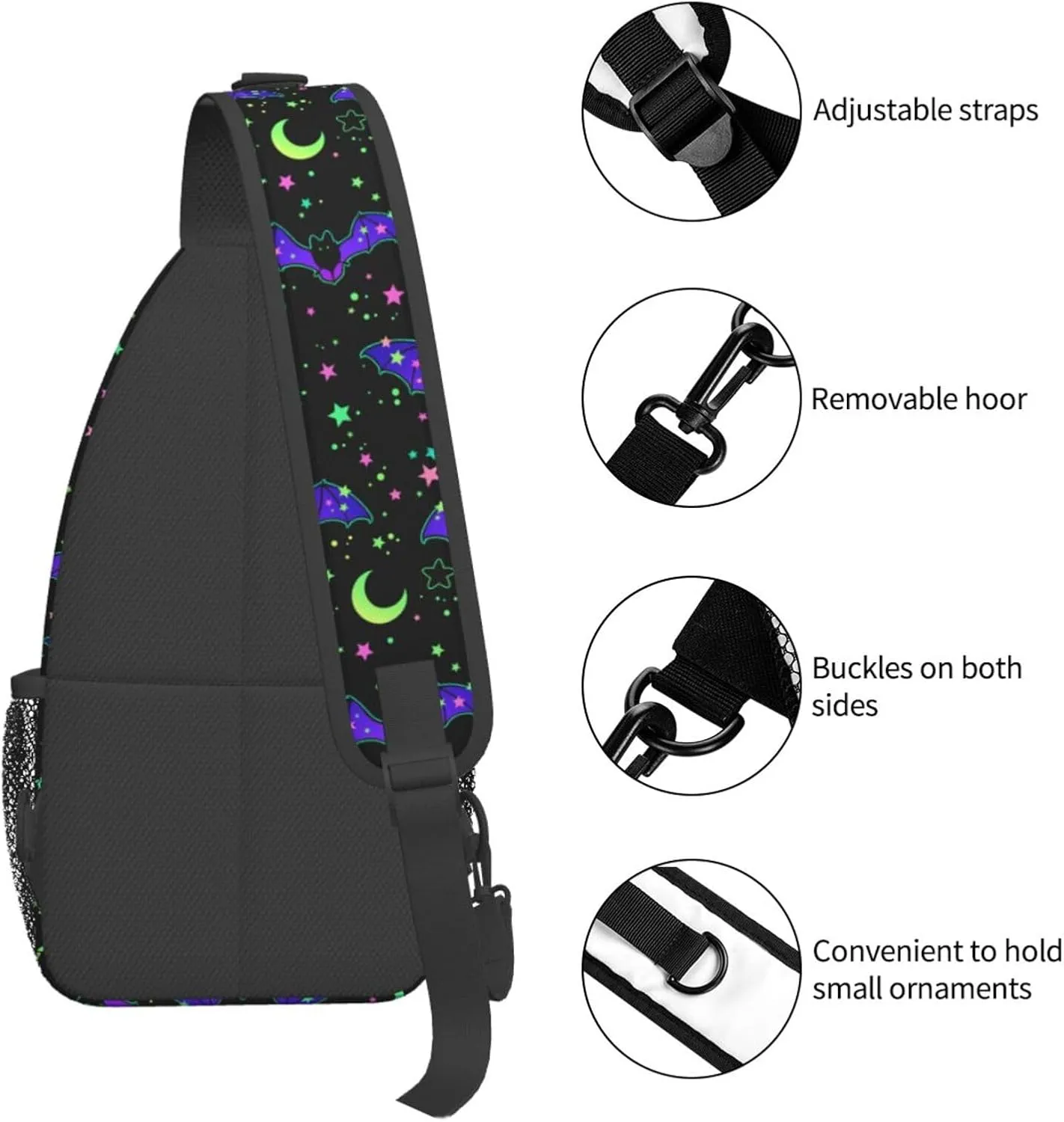 Halloween Bright Bats Crossbody Sling Bag For Women Men Cute Chest Bag Shoulder Bag Sling Backpack Casual Sport Daypack For Travel Hiking