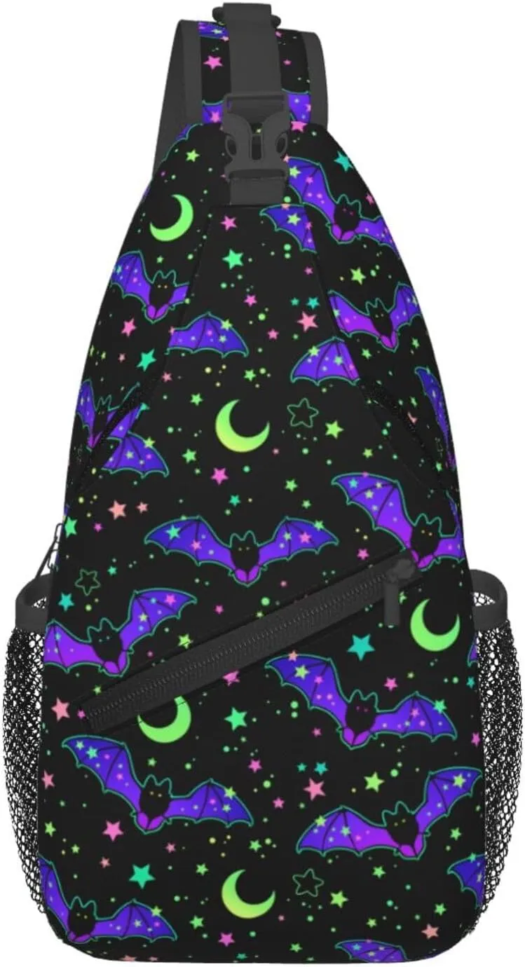 Halloween Bright Bats Crossbody Sling Bag For Women Men Cute Chest Bag Shoulder Bag Sling Backpack Casual Sport Daypack For Travel Hiking