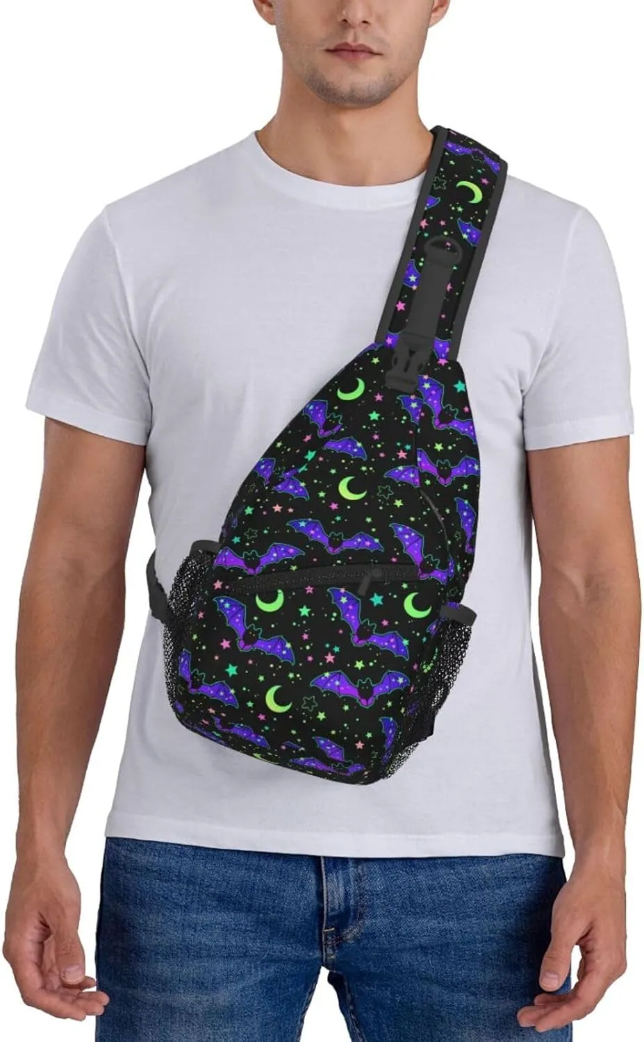 Halloween Bright Bats Crossbody Sling Bag For Women Men Cute Chest Bag Shoulder Bag Sling Backpack Casual Sport Daypack For Travel Hiking