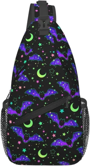 Halloween Bright Bats Crossbody Sling Bag For Women Men Cute Chest Bag Shoulder Bag Sling Backpack Casual Sport Daypack For Travel Hiking
