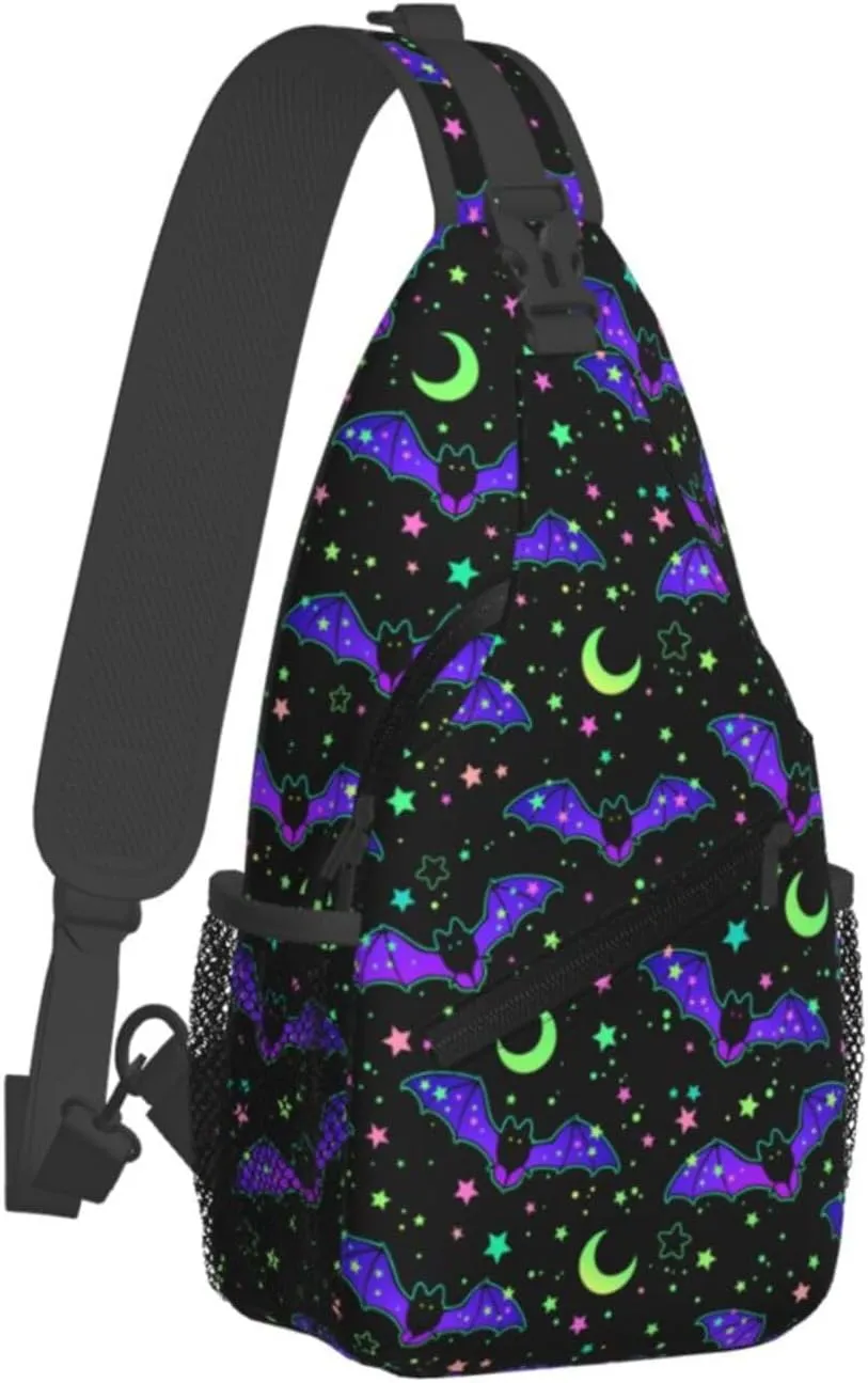 Halloween Bright Bats Crossbody Sling Bag For Women Men Cute Chest Bag Shoulder Bag Sling Backpack Casual Sport Daypack For Travel Hiking
