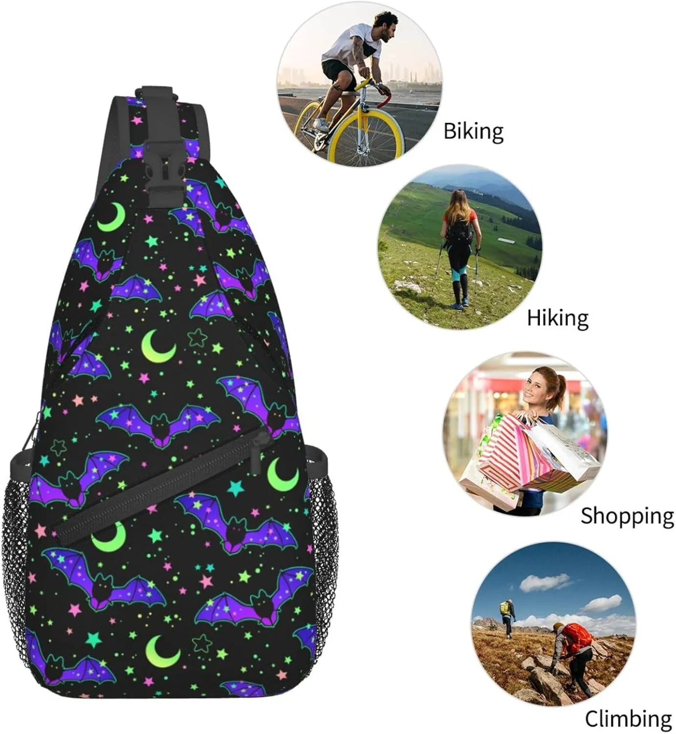 Halloween Bright Bats Crossbody Sling Bag For Women Men Cute Chest Bag Shoulder Bag Sling Backpack Casual Sport Daypack For Travel Hiking