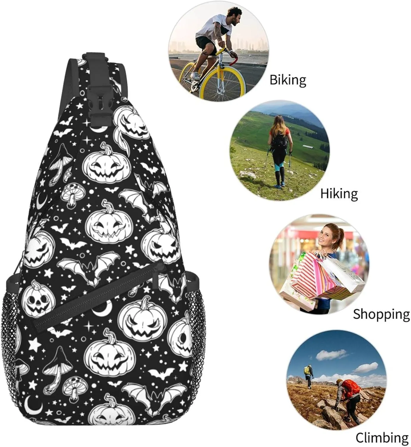 Halloween Crossbody Sling Bag For Women Men Halloween Pumpkins And Bats Chest Bag Adjustable Shoulder Bag Sling Backpack Casual Daypack