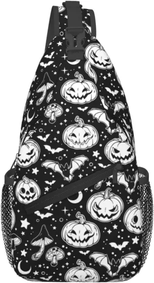 Halloween Crossbody Sling Bag For Women Men Halloween Pumpkins And Bats Chest Bag Adjustable Shoulder Bag Sling Backpack Casual Daypack