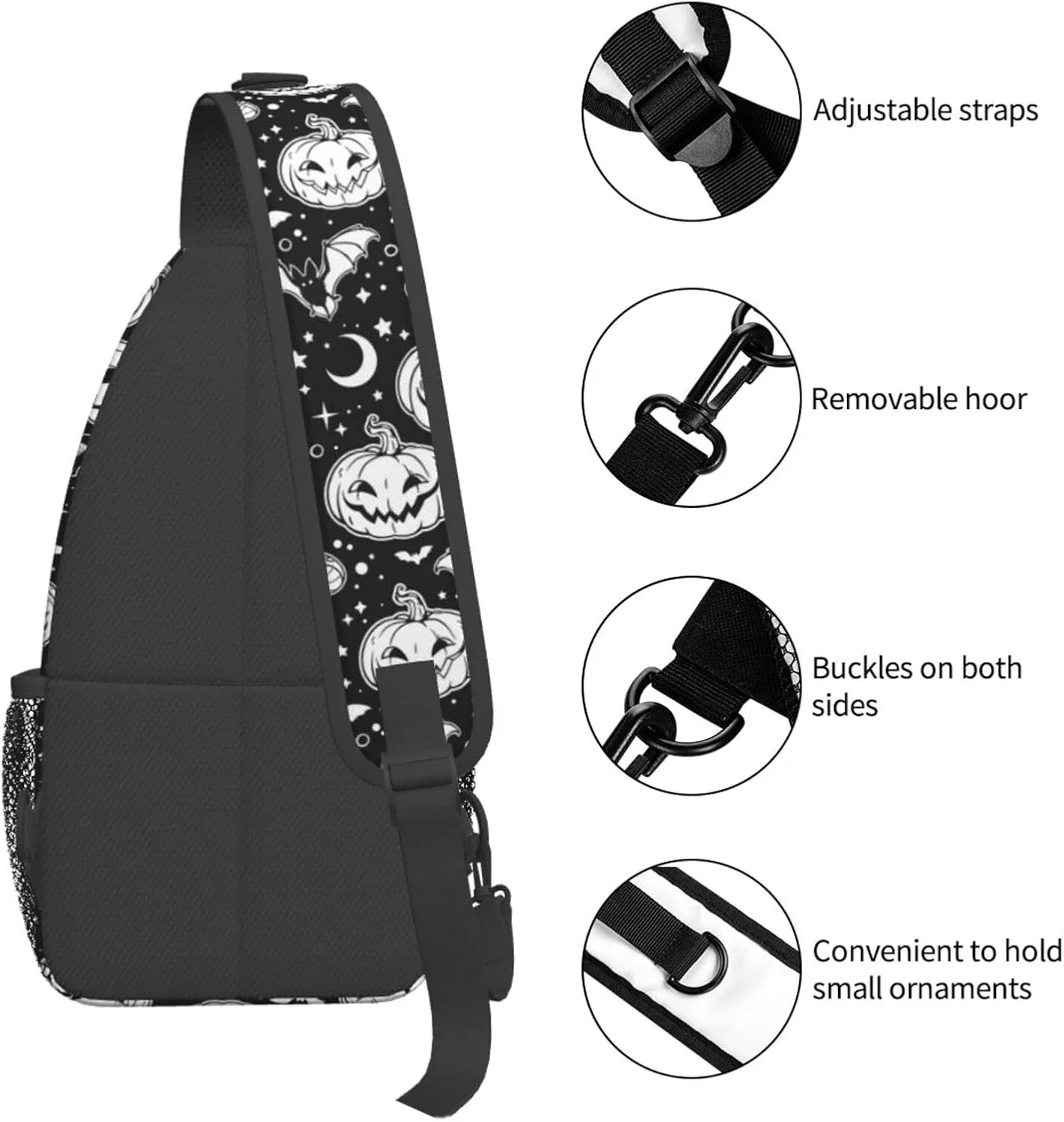 Halloween Crossbody Sling Bag For Women Men Halloween Pumpkins And Bats Chest Bag Adjustable Shoulder Bag Sling Backpack Casual Daypack