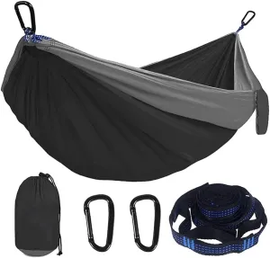 Hammock Hammock 270 x 140CM Camping Hammock Double Single Light Weight Hammock with Sling for Backpack Trekking Beach Garden Outdoor Hammock (Color : Black Fight Gray) (Black Fight Gray)