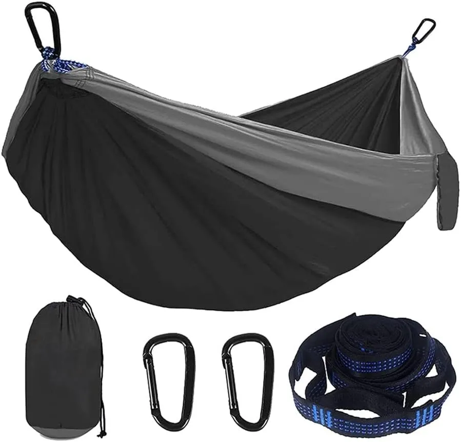 Hammock Hammock 270 x 140CM Camping Hammock Double Single Light Weight Hammock with Sling for Backpack Trekking Beach Garden Outdoor Hammock (Color : Black Fight Gray) (Black Fight Gray)