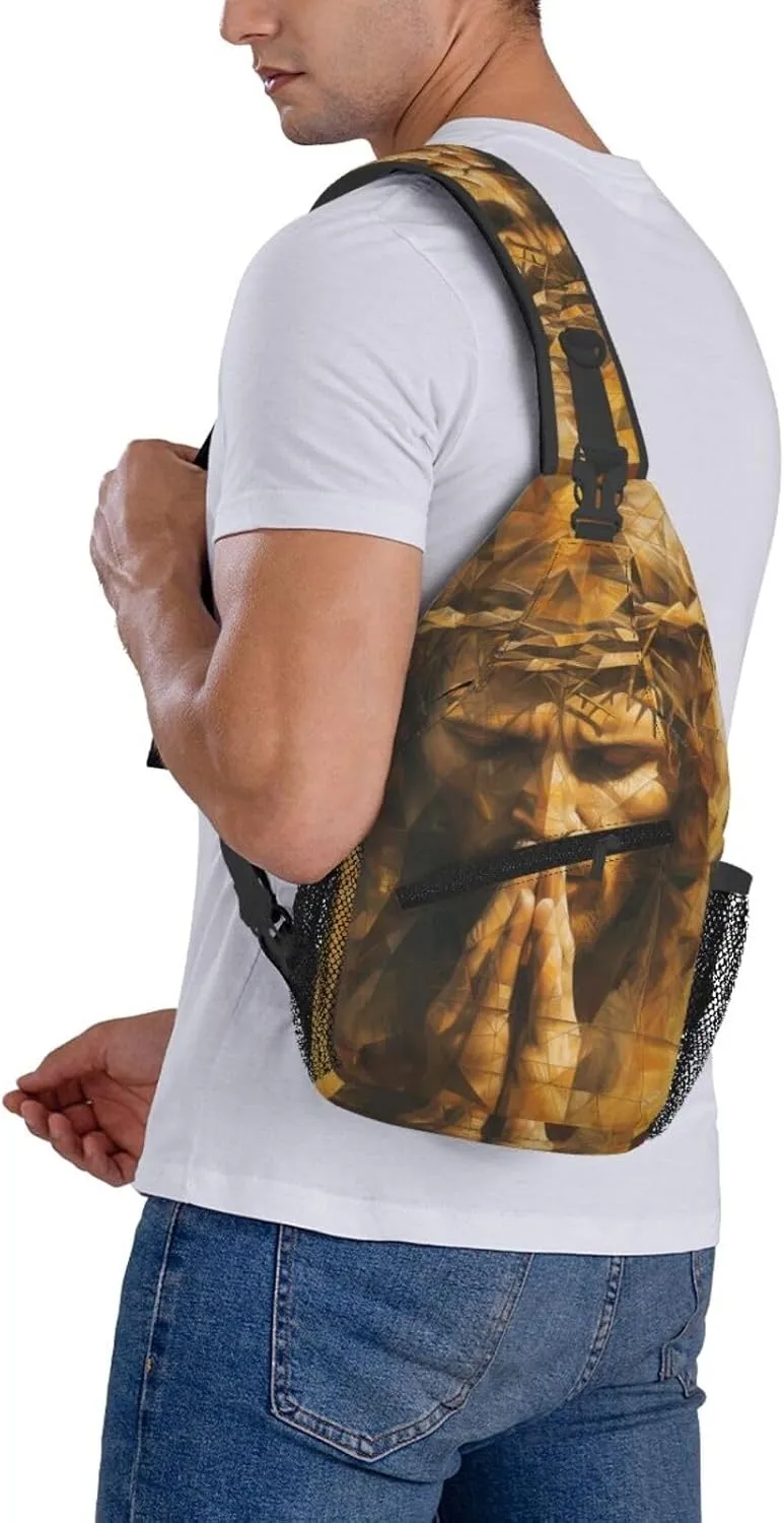 Hands Praying Jesus Sling Bag For Men Crossbody Backpack,Women Shoulder Bag For Travel Sport