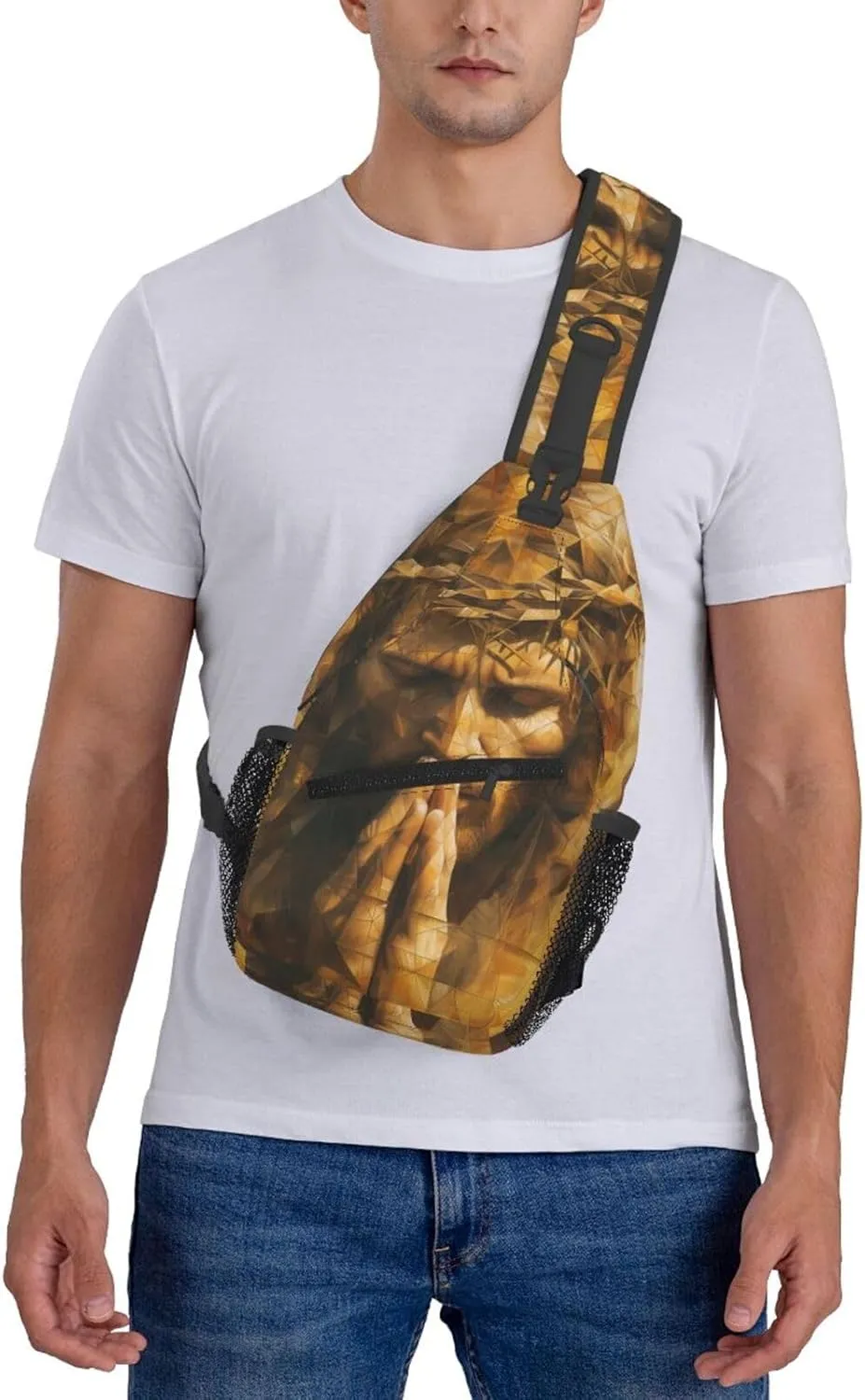 Hands Praying Jesus Sling Bag For Men Crossbody Backpack,Women Shoulder Bag For Travel Sport