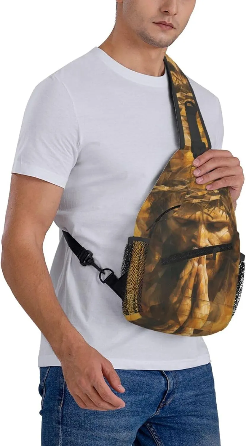 Hands Praying Jesus Sling Bag For Men Crossbody Backpack,Women Shoulder Bag For Travel Sport