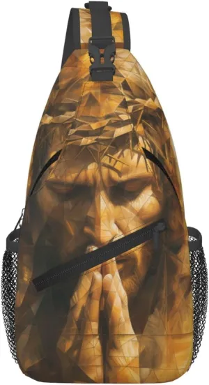 Hands Praying Jesus Sling Bag For Men Crossbody Backpack,Women Shoulder Bag For Travel Sport