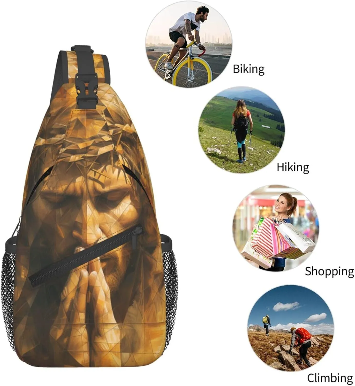 Hands Praying Jesus Sling Bag For Men Crossbody Backpack,Women Shoulder Bag For Travel Sport