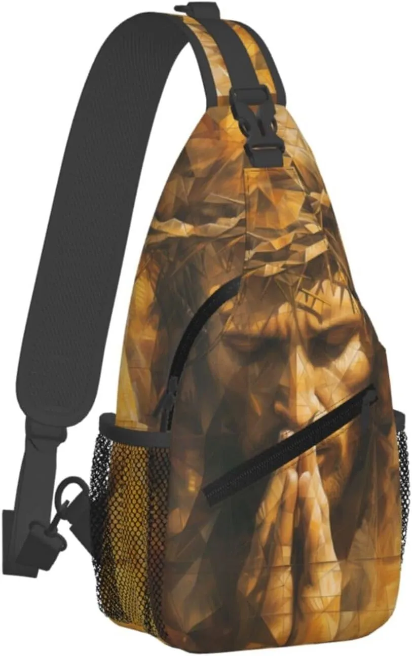 Hands Praying Jesus Sling Bag For Men Crossbody Backpack,Women Shoulder Bag For Travel Sport