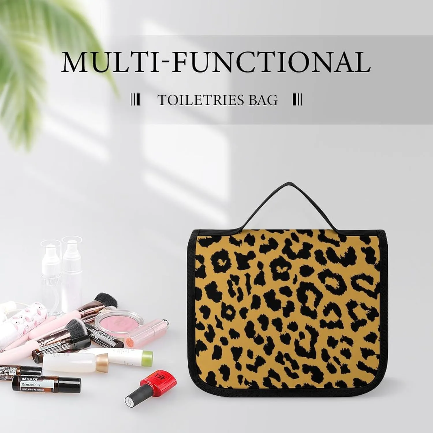 Hanging Toiletry Bag for Travel, Wild Animal Cheetah Leopard Print Yellow Large Capacity Waterproof Cosmetic Bag, Portable Makeup Pouch Organizer for Bathroom Shower