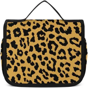 Hanging Toiletry Bag for Travel, Wild Animal Cheetah Leopard Print Yellow Large Capacity Waterproof Cosmetic Bag, Portable Makeup Pouch Organizer for Bathroom Shower