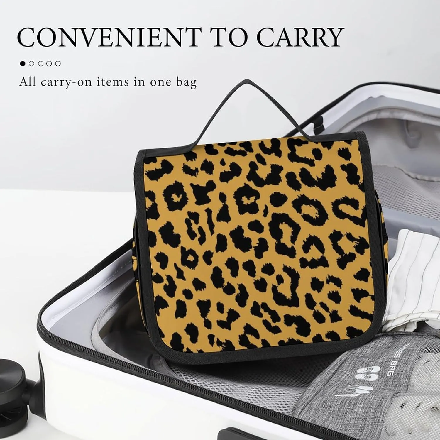 Hanging Toiletry Bag for Travel, Wild Animal Cheetah Leopard Print Yellow Large Capacity Waterproof Cosmetic Bag, Portable Makeup Pouch Organizer for Bathroom Shower