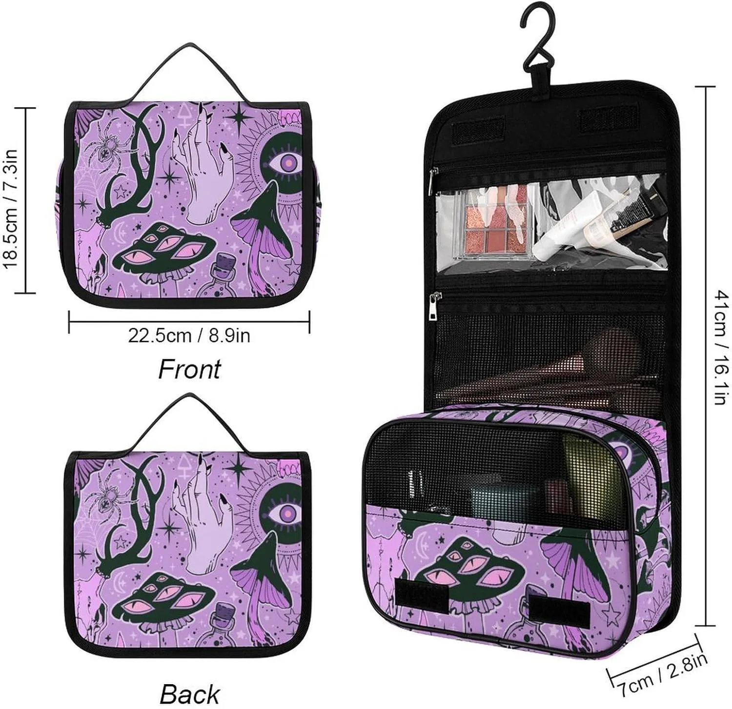Hanging Toiletry Bag Large Capacity Hanging Wash Bag, Witch Witchcraft Goth Skull Mushroom Waterproof Travel Cosmetic Bag, Portable Makeup Bag Organizer for Women Men