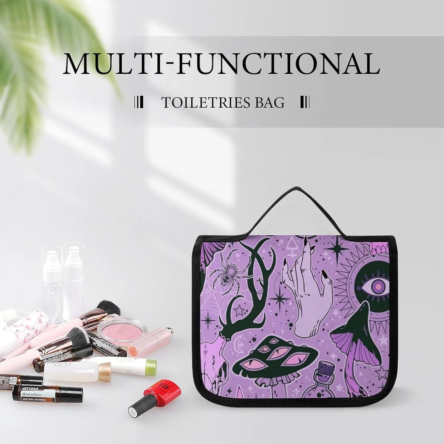 Hanging Toiletry Bag Large Capacity Hanging Wash Bag, Witch Witchcraft Goth Skull Mushroom Waterproof Travel Cosmetic Bag, Portable Makeup Bag Organizer for Women Men