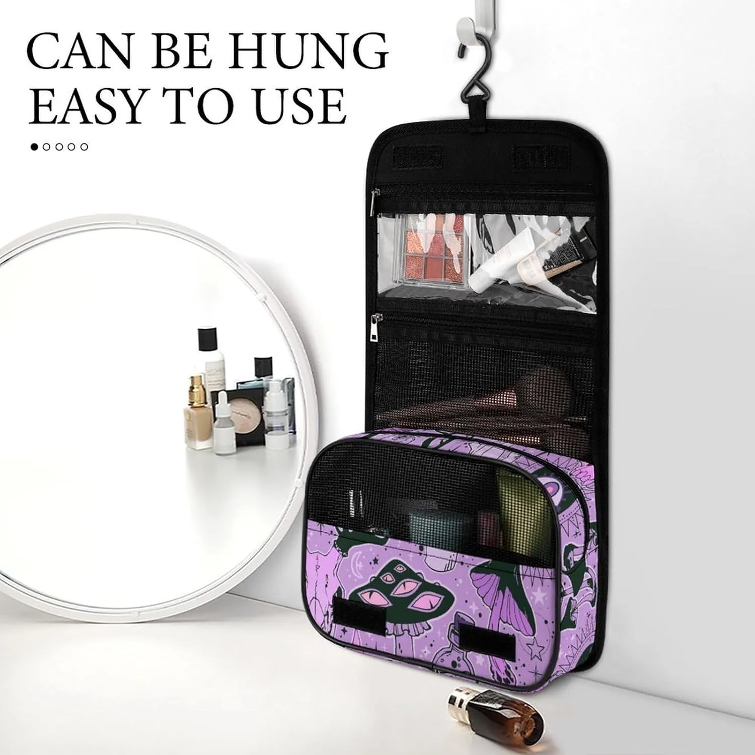 Hanging Toiletry Bag Large Capacity Hanging Wash Bag, Witch Witchcraft Goth Skull Mushroom Waterproof Travel Cosmetic Bag, Portable Makeup Bag Organizer for Women Men