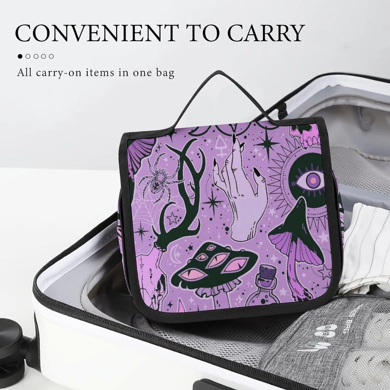 Hanging Toiletry Bag Large Capacity Hanging Wash Bag, Witch Witchcraft Goth Skull Mushroom Waterproof Travel Cosmetic Bag, Portable Makeup Bag Organizer for Women Men
