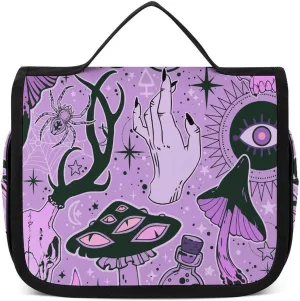 Hanging Toiletry Bag Large Capacity Hanging Wash Bag, Witch Witchcraft Goth Skull Mushroom Waterproof Travel Cosmetic Bag, Portable Makeup Bag Organizer for Women Men