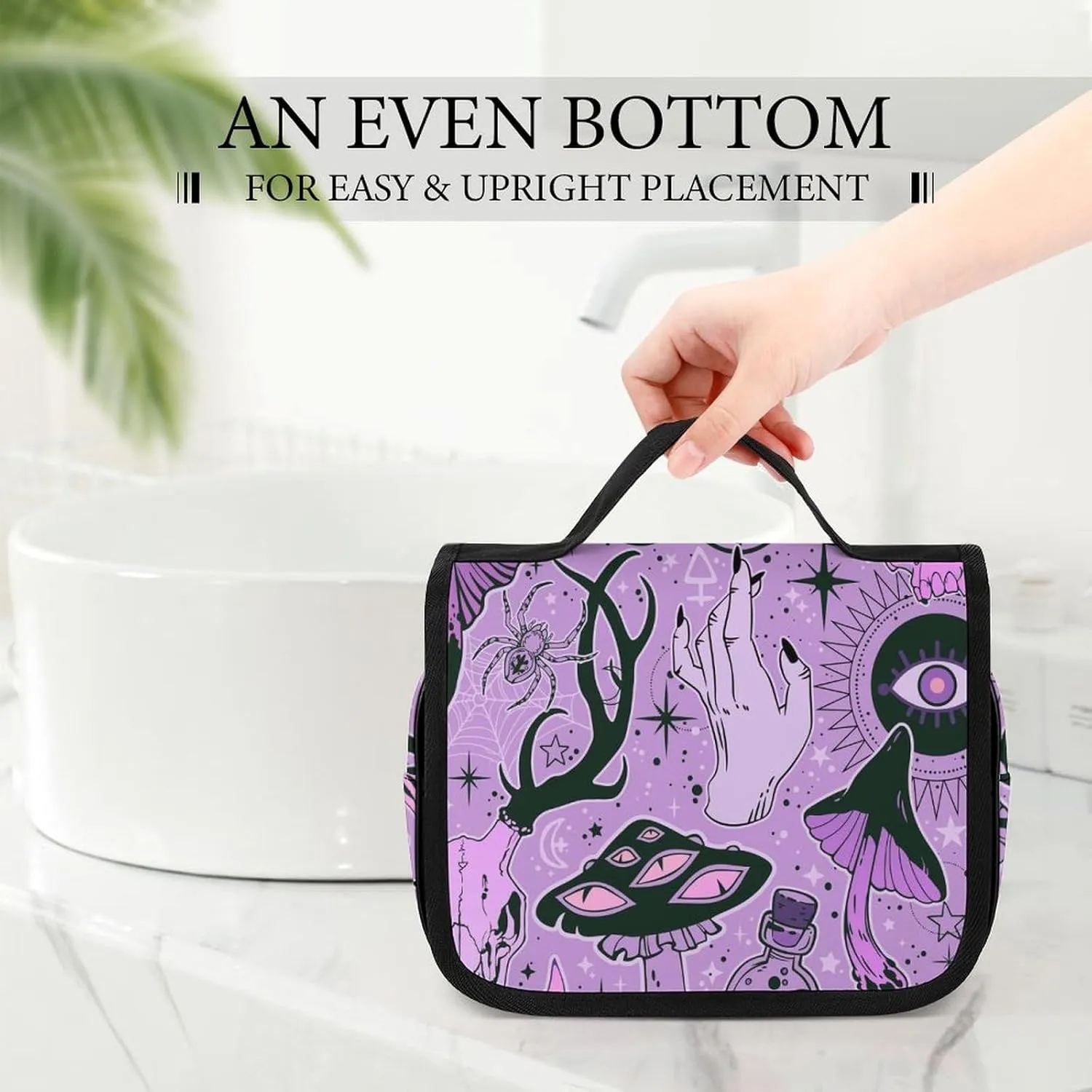 Hanging Toiletry Bag Large Capacity Hanging Wash Bag, Witch Witchcraft Goth Skull Mushroom Waterproof Travel Cosmetic Bag, Portable Makeup Bag Organizer for Women Men