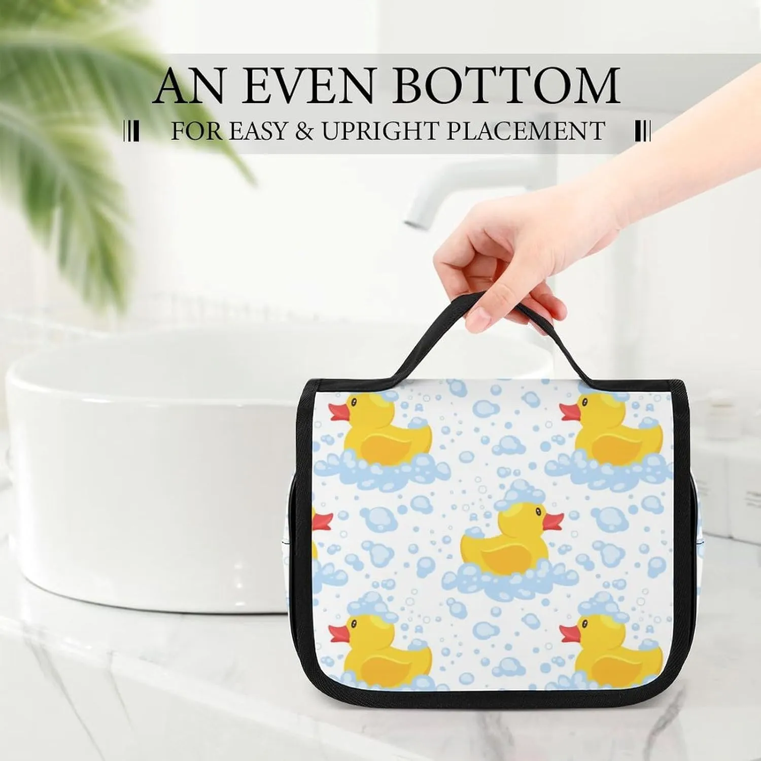 Hanging Travel Toiletry Bag, Cute Funny Cartoon Yellow Rubber Ducks Bubbles Waterproof Cosmetic Case, Portable Large Makeup Bag Organizer for Women Men