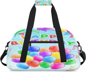 Happy Birthday Gym Duffel Bag for Men Women Colour Balloon Sports Tote Bag with Adjustable Shoulder Strap for Dance Gymnastics Traveling Outdoor Camping Overnight Stay