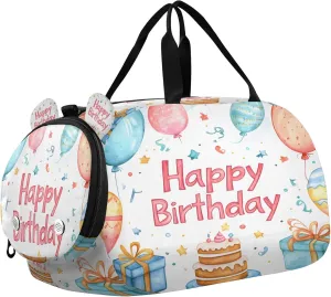 Happy Birthday Kids Overnight Sports Duffel Bags with Shoe Compartment & Wet Pocket Travel Sport Gym Bag for Girls Boys